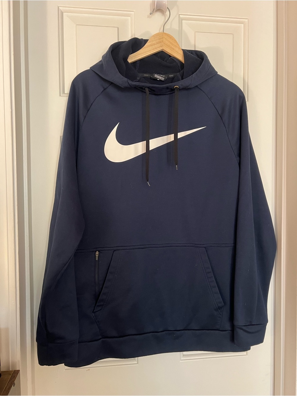 Nike Men's Dark Navy Pullover Hoodie with White Swoosh